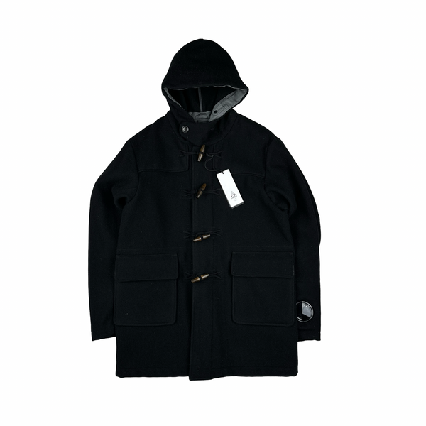 CP Company Black Wool Spellout Watch Viewer Duffle Jacket - XL