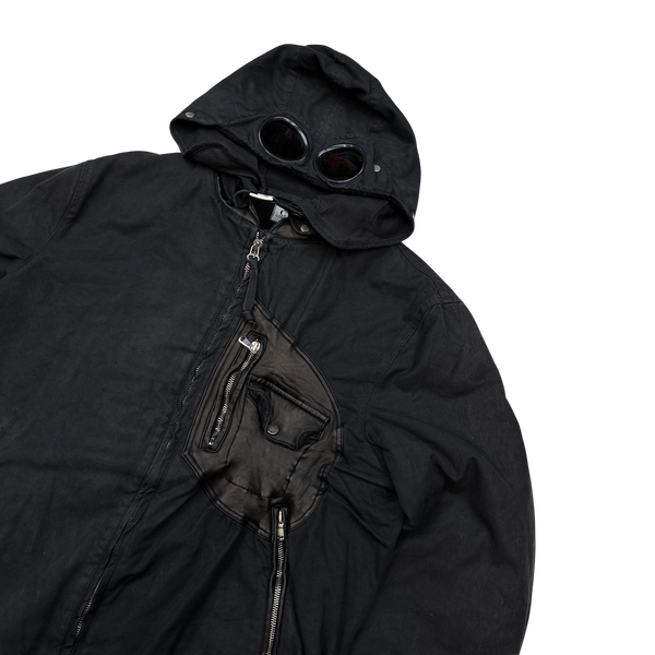 CP Company 2005 Black Leather Detailed Goggle Jacket - Large