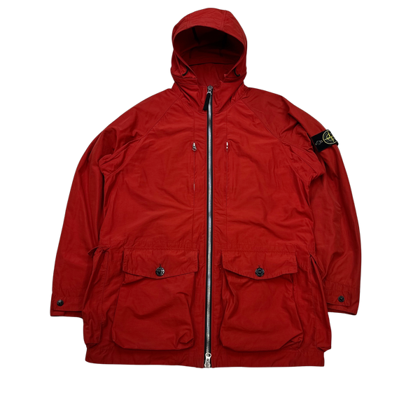 Stone Island 2019 Red Micro Reps Multipocket Hooded Parka Jacket - Large