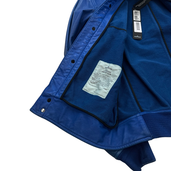 Stone Island 2014 Blue Lightweight Leather Felpa Jacket - Large