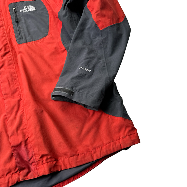 North Face Red/Grey Colour Block HyVent Rain Jacket - Medium