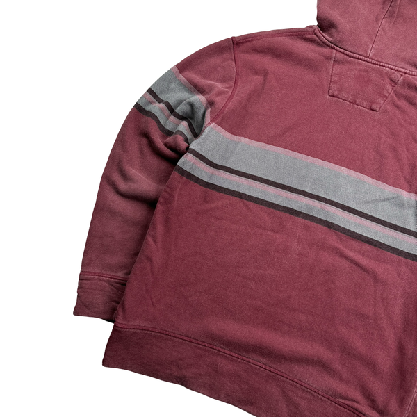 CP Company Burgundy Cotton Spellout Stripe Hoodie - Medium