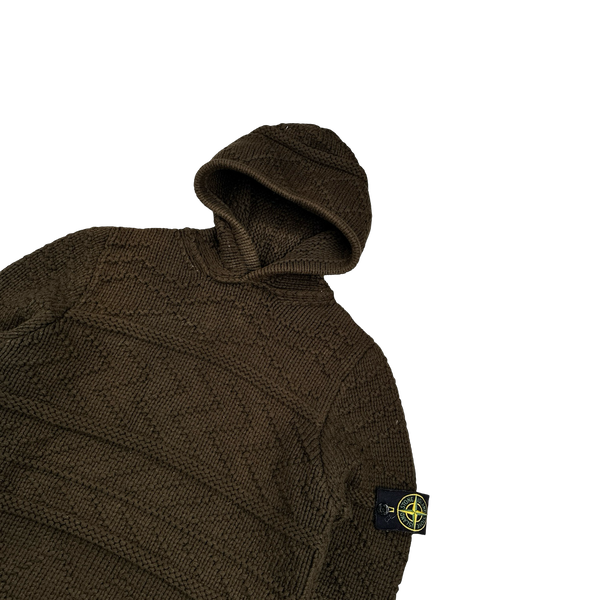 Stone Island 2009 Khaki Cotton Detailed Knit Pullover Hoodie Small Mat s Island