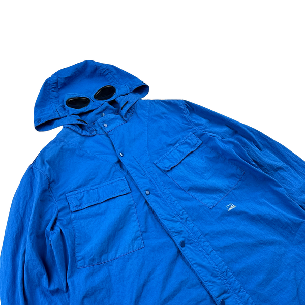 CP Company Blue Cotton Spellout Goggle Jacket - Large