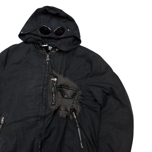 CP Company 2005 Black Leather Detailed Goggle Jacket - Large