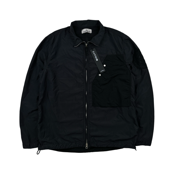 Stone Island 2024 Black Embroidered Compass Zipped Overshirt - Medium