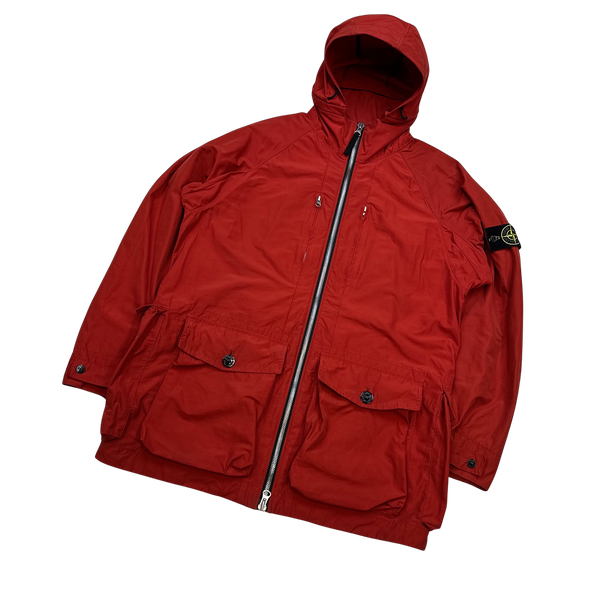 Stone Island 2019 Red Micro Reps Multipocket Hooded Parka Jacket - Large