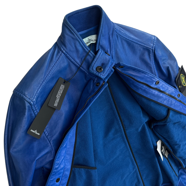 Stone Island 2014 Blue Lightweight Leather Felpa Jacket - Large