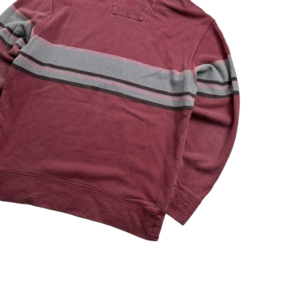 CP Company Burgundy Cotton Spellout Stripe Hoodie - Medium