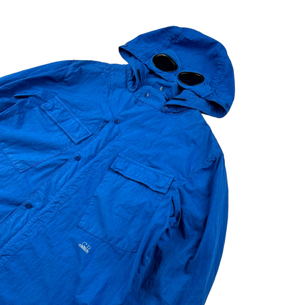 CP Company Blue Cotton Spellout Goggle Jacket - Large