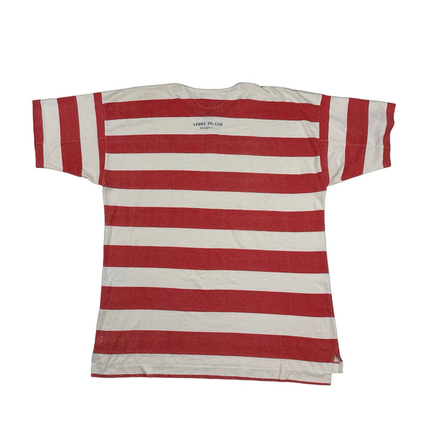 Stone Island Vintage 80's Cotton Red Striped Marina T Shirt - Large