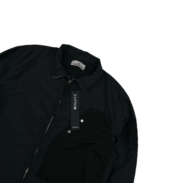 Stone Island 2024 Black Embroidered Compass Zipped Overshirt - Medium