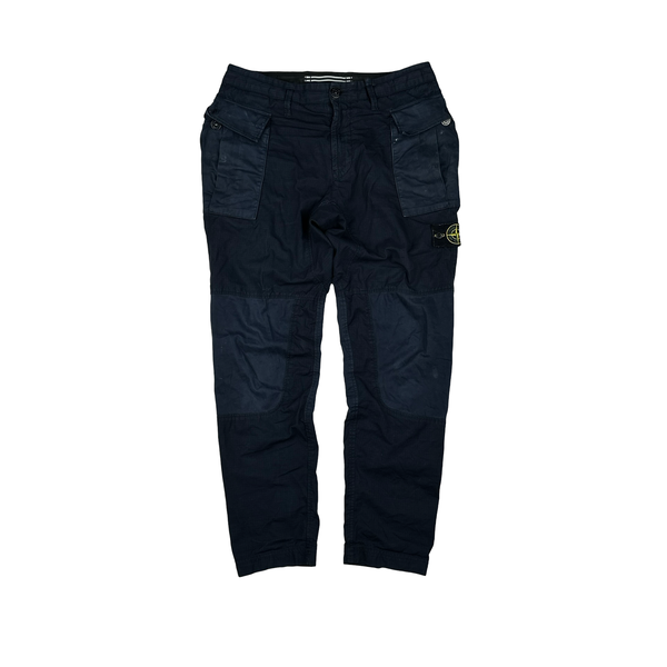 Stone Island Navy Rip Stop Cotton Cargo Trousers - Small