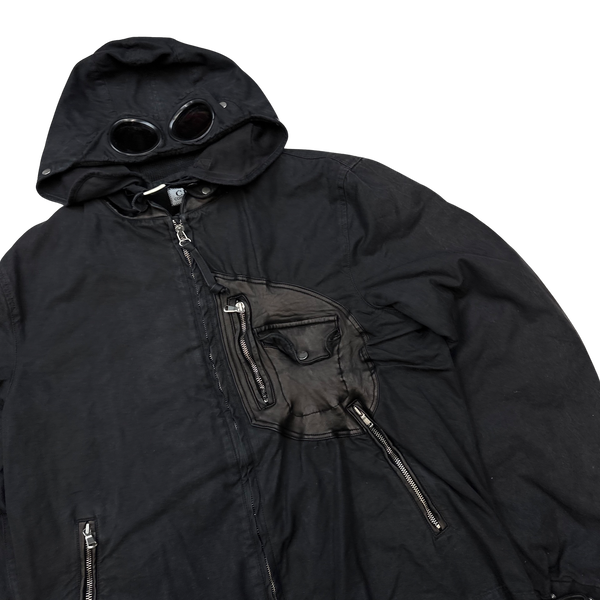 CP Company 2005 Black Leather Detailed Goggle Jacket - Large