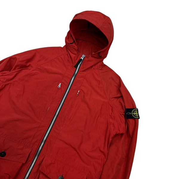 Stone Island 2019 Red Micro Reps Multipocket Hooded Parka Jacket - Large