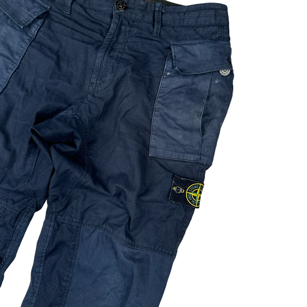 Stone Island Navy Rip Stop Cotton Cargo Trousers - Small