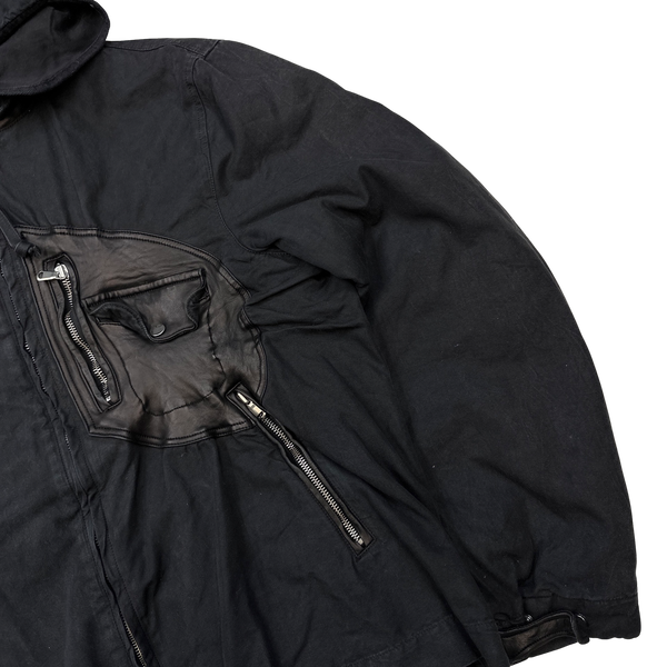 CP Company 2005 Black Leather Detailed Goggle Jacket - Large