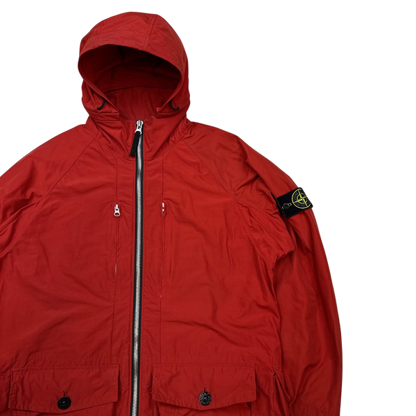 Stone Island 2019 Red Micro Reps Multipocket Hooded Parka Jacket - Large