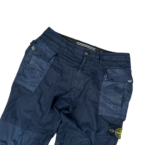 Stone Island Navy Rip Stop Cotton Cargo Trousers - Small