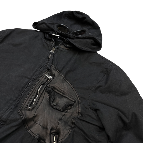 CP Company 2005 Black Leather Detailed Goggle Jacket - Large