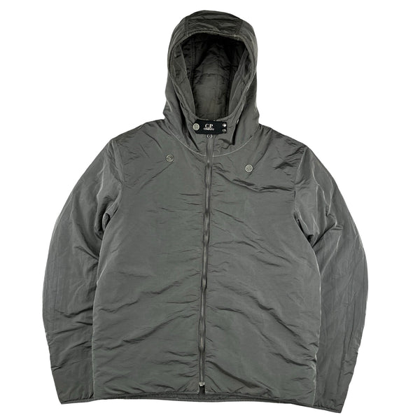 CP Company Silver Chrome Padded Spellout Neck Tag Jacket - XL