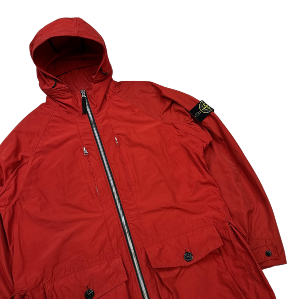 Stone Island 2019 Red Micro Reps Multipocket Hooded Parka Jacket - Large