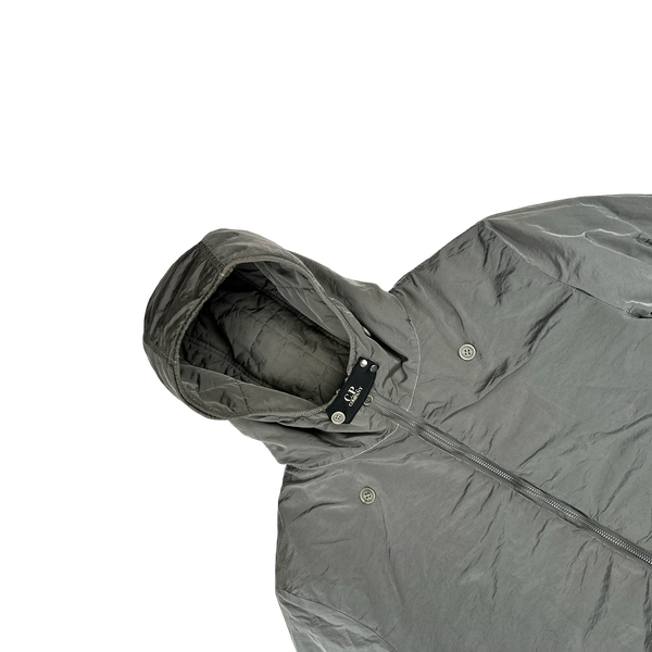 CP Company Silver Chrome Padded Spellout Neck Tag Jacket - XL