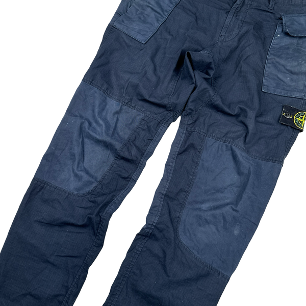 Stone Island Navy Rip Stop Cotton Cargo Trousers - Small