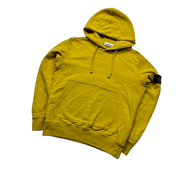 Stone Island Yellow Cotton Pullover Hoodie - Medium