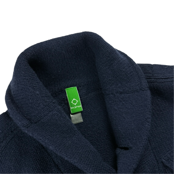 Ma Strum Navy Wool Knit Buttoned Cardigan Jumper Large