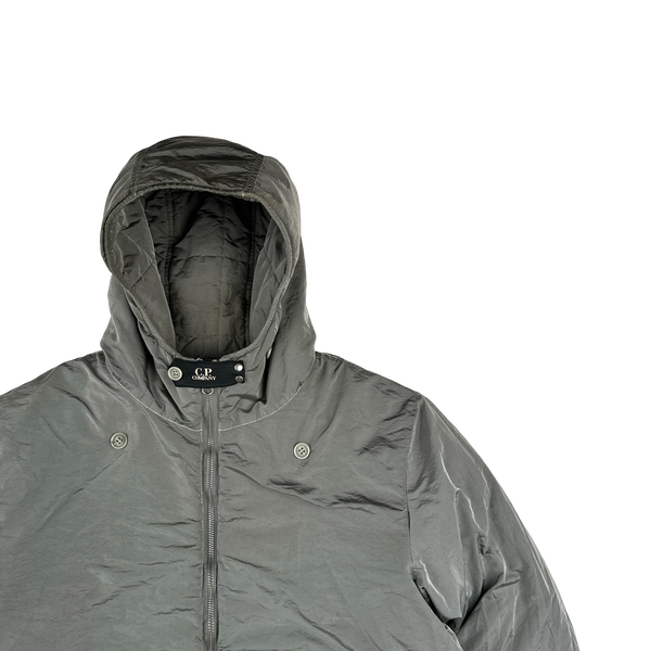 CP Company Silver Chrome Padded Spellout Neck Tag Jacket - XL