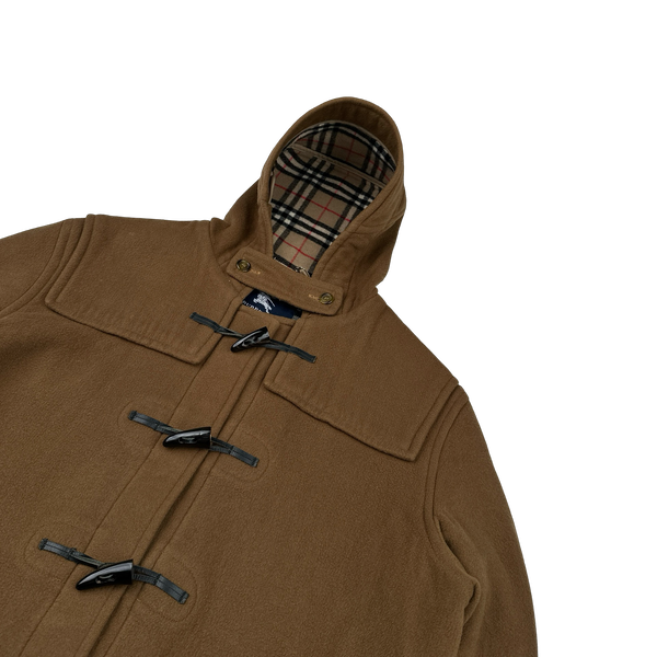 Burberry Brown Lana Wool Nova Check Lined Duffle Coat - Large