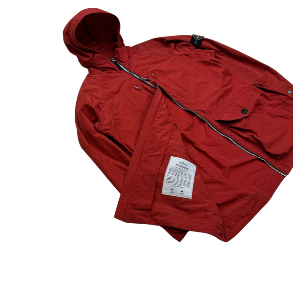 Stone Island 2019 Red Micro Reps Multipocket Hooded Parka Jacket - Large