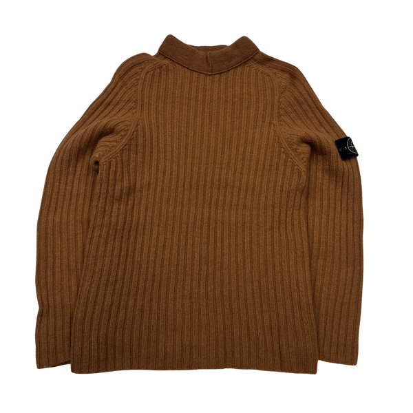 Stone Island 2002 Vintage High Neck Orange Wool Jumper - Large