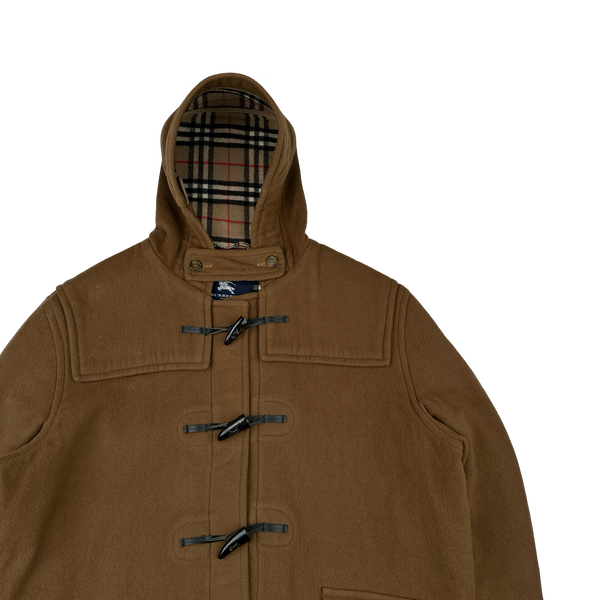 Burberry Brown Lana Wool Nova Check Lined Duffle Coat - Large