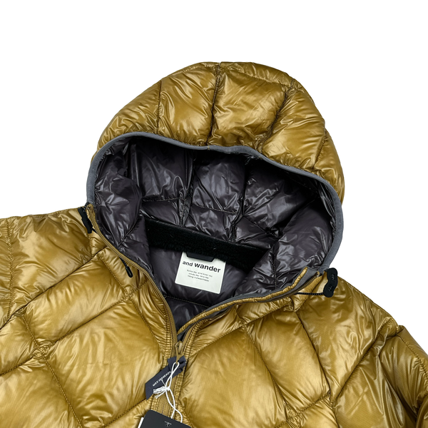 And Wander Gold Pertex Diamond Quilted Hooded Puffer Jacket - Small