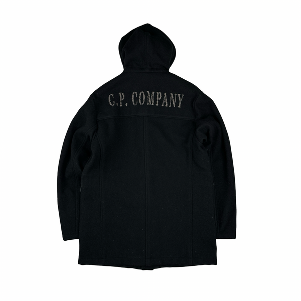 CP Company Black Wool Spellout Watch Viewer Duffle Jacket - XL