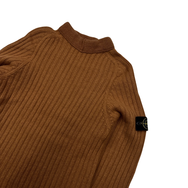 Stone Island 2002 Vintage High Neck Orange Wool Jumper - Large