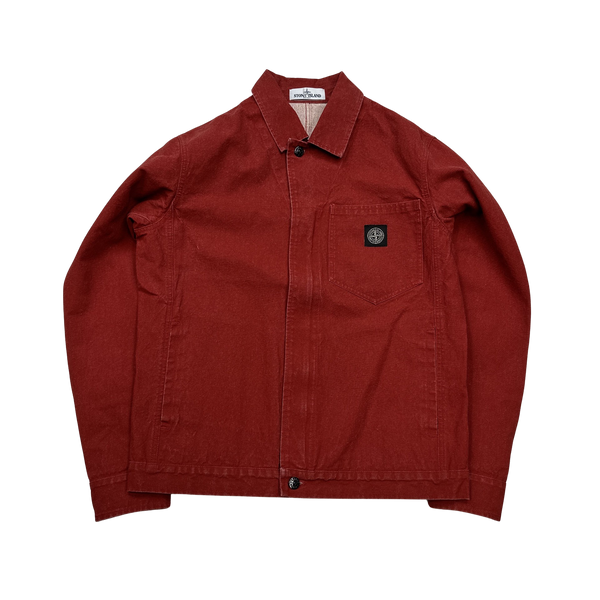 Stone Island 2019 Red Panama Placcato Denim Jacket - Medium