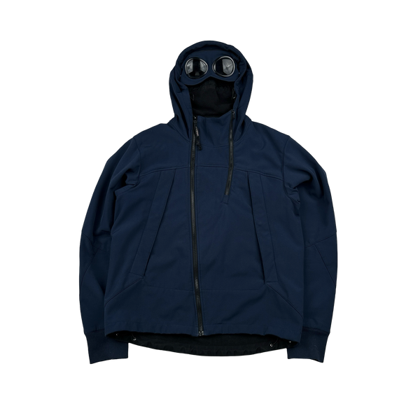 CP Company Navy Fleece Lined Asymetric Soft Shell Goggle Jacket - Large