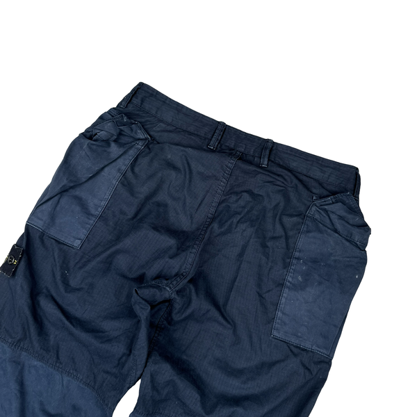 Stone Island Navy Rip Stop Cotton Cargo Trousers - Small