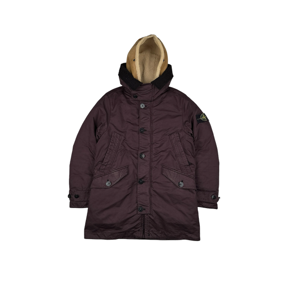 Stone Island 2015 Burgundy David TC Shearling Hood Down Lined Winter Jacket - Small