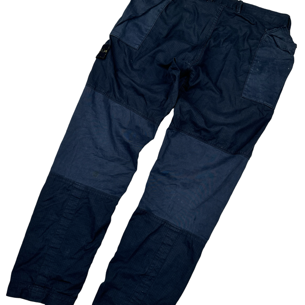 Stone Island Navy Rip Stop Cotton Cargo Trousers - Small