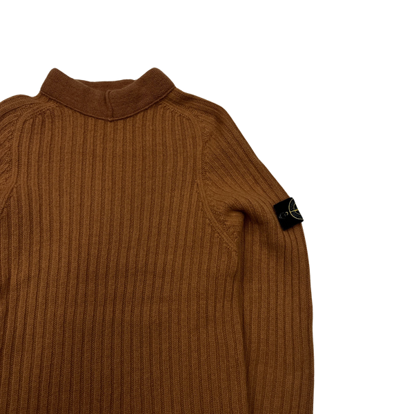 Stone Island 2002 Vintage High Neck Orange Wool Jumper - Large