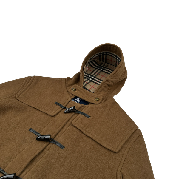 Burberry Brown Lana Wool Nova Check Lined Duffle Coat - Large