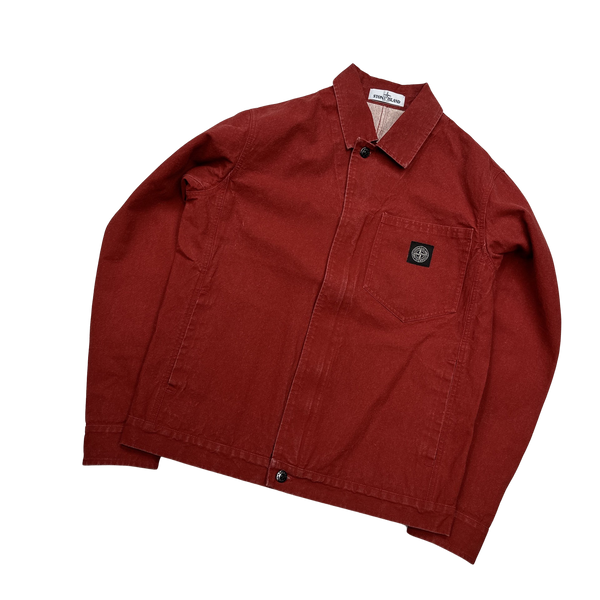 Stone Island 2019 Red Panama Placcato Denim Jacket - Medium