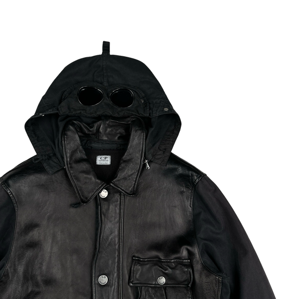 CP Company 2004 Black Calf Leather Goggle Field Jacket - XL