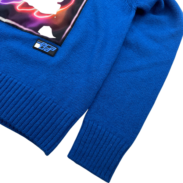 Prada Blue Virgin Wool Graphic Crewneck Jumper - Large