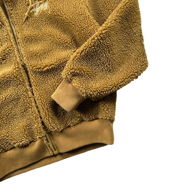 Stussy Teddy Fleece Zipped Hooded Spellout Jumper - Medium