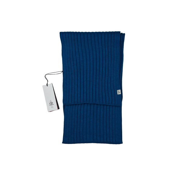 CP Company Blue Ribbed Wool Knitted Scarf